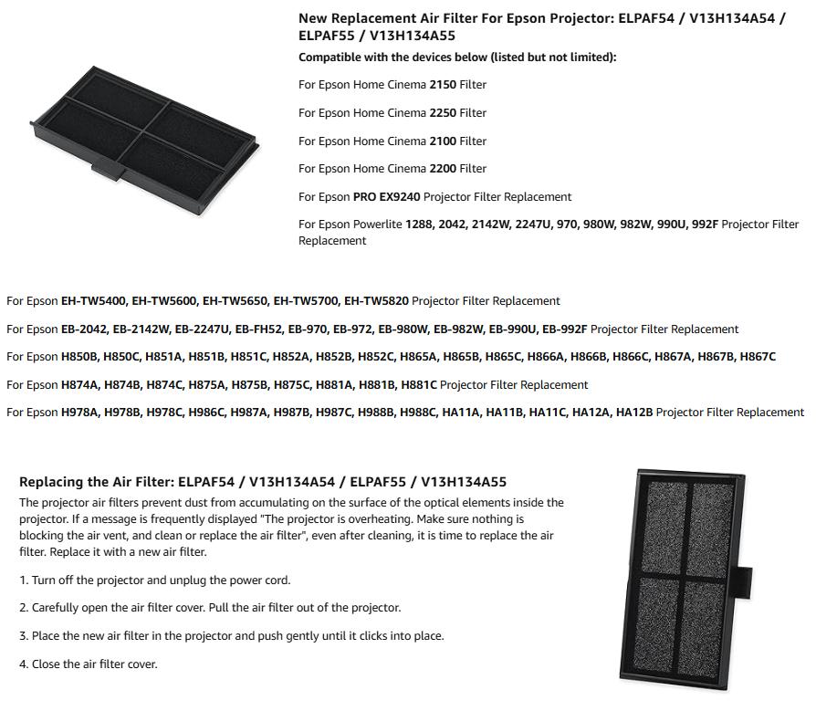Filtre à Air pour projecteur E - Home Cinema Epson 2150 avis et prix